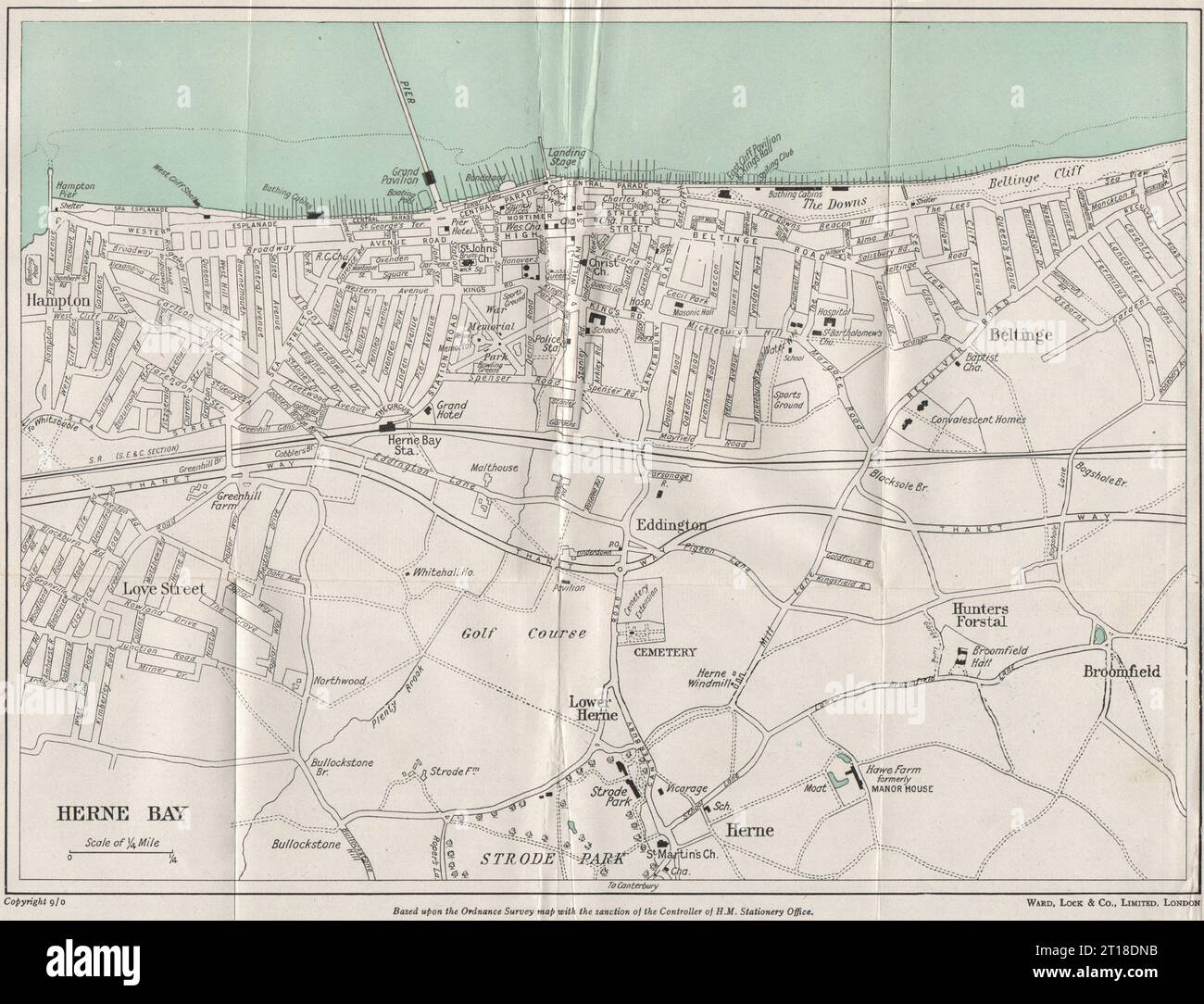 HERNE BAY vintage town/city plan. Kent. WARD LOCK 1954 old vintage map ...