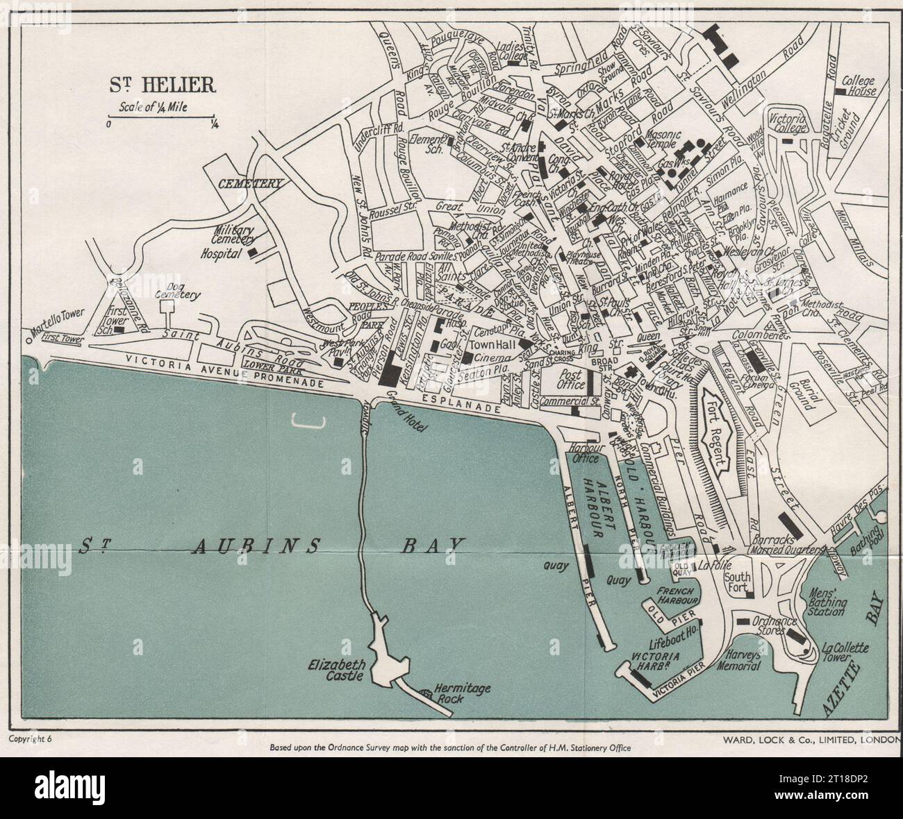ST. HELIER vintage town/city plan. Jersey Channel Islands. WARD LOCK 1954 map Stock Photo