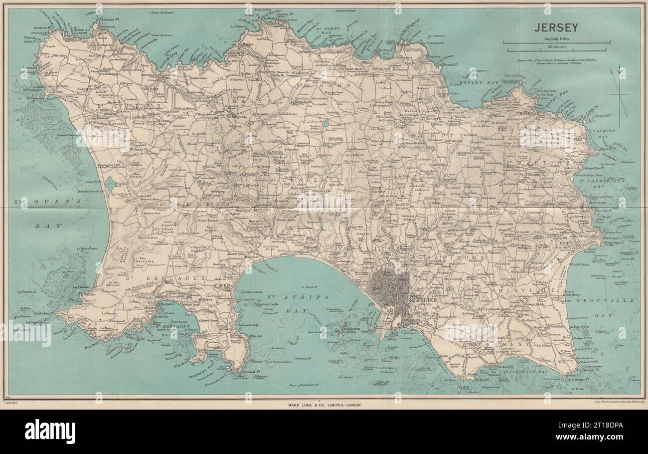 JERSEY. St Helier. Channel Islands. WARD LOCK 1954 old vintage map plan chart Stock Photo