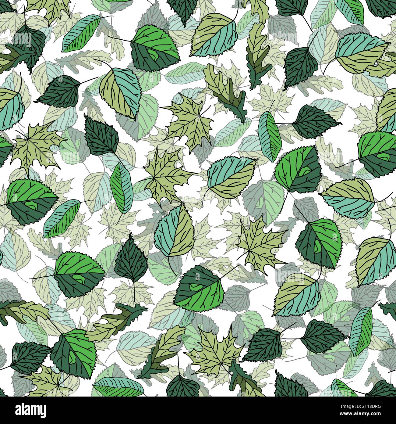 Hand drawn vector seamless floral pattern with green leaves Stock ...