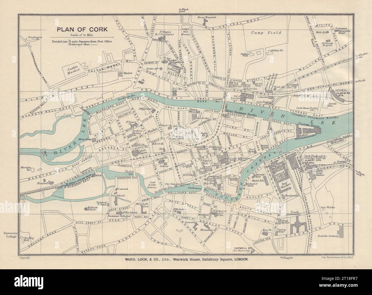CORK vintage tourist town city plan. Ireland. WARD LOCK 1927 old