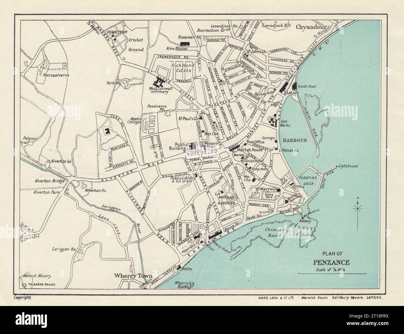 PENZANCE vintage town/city plan. Cornwall. WARD LOCK 1926 old vintage map Stock Photo
