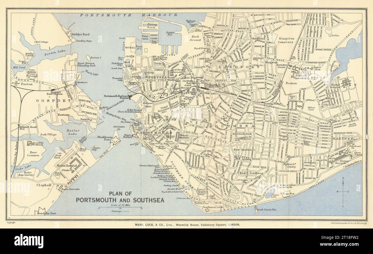 PORTSMOUTH vintage tourist town city plan. Southsea Gosport. WARD LOCK ...
