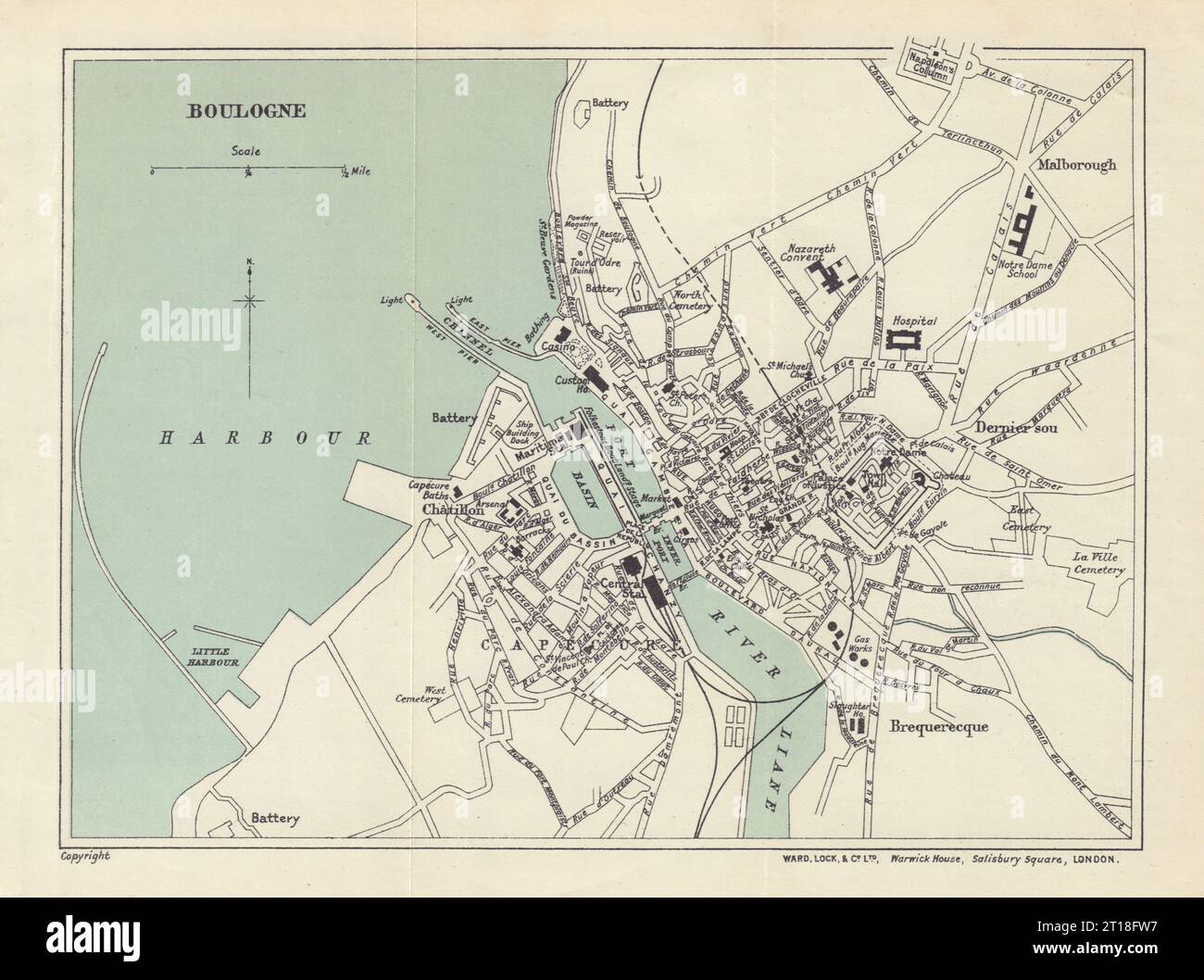 BOULOGNE vintage tourist town city plan. Pas-de-Calais. WARD LOCK 1912 old map Stock Photo