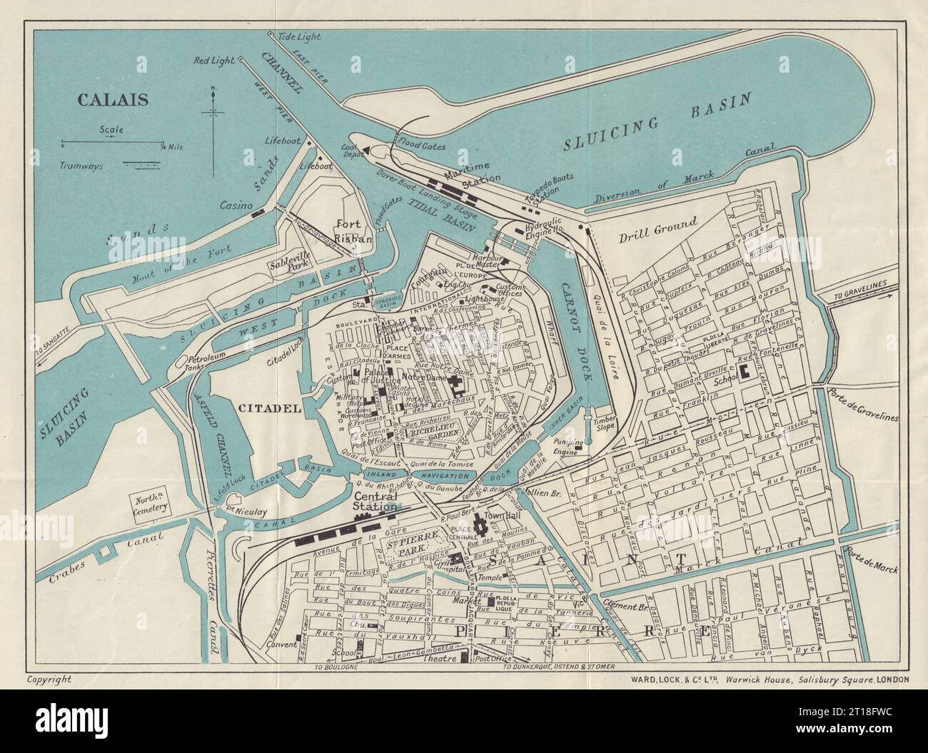 CALAIS vintage tourist town city plan. Pas-de-Calais. WARD LOCK 1924 old map Stock Photo