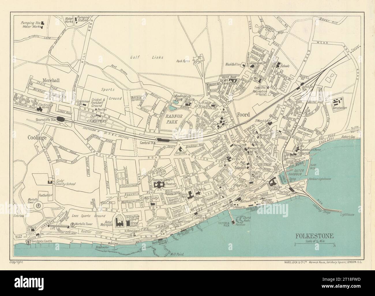 FOLKESTONE vintage tourist town city plan. Kent. WARD LOCK 1924 old map Stock Photo