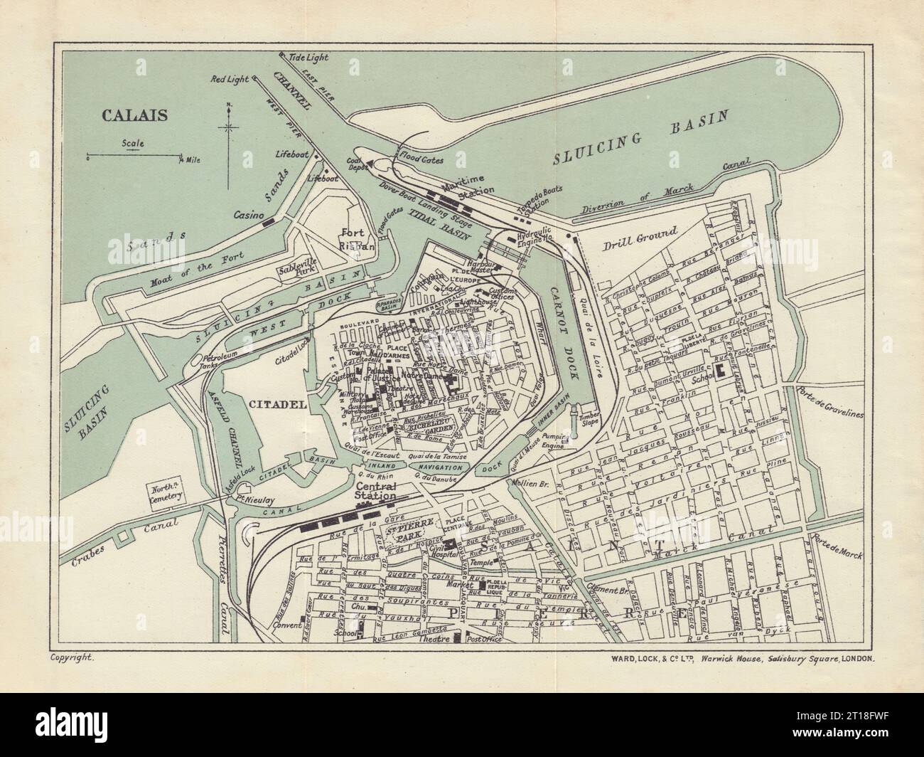 CALAIS vintage tourist town city plan. Pas-de-Calais. WARD LOCK 1912 old map Stock Photo