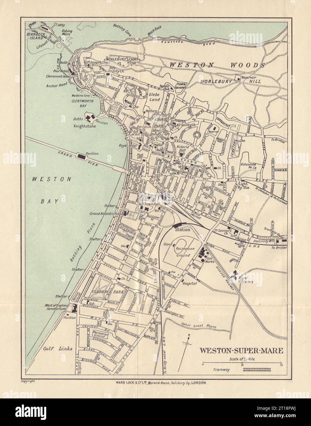 WESTON-SUPER-MARE vintage tourist town city plan. Somerset. WARD LOCK ...