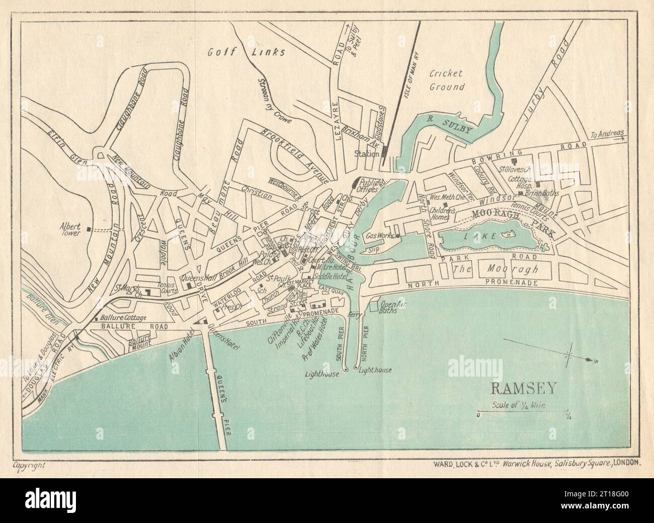 RAMSEY vintage town/city plan. Isle of Man. WARD LOCK 1921 old antique