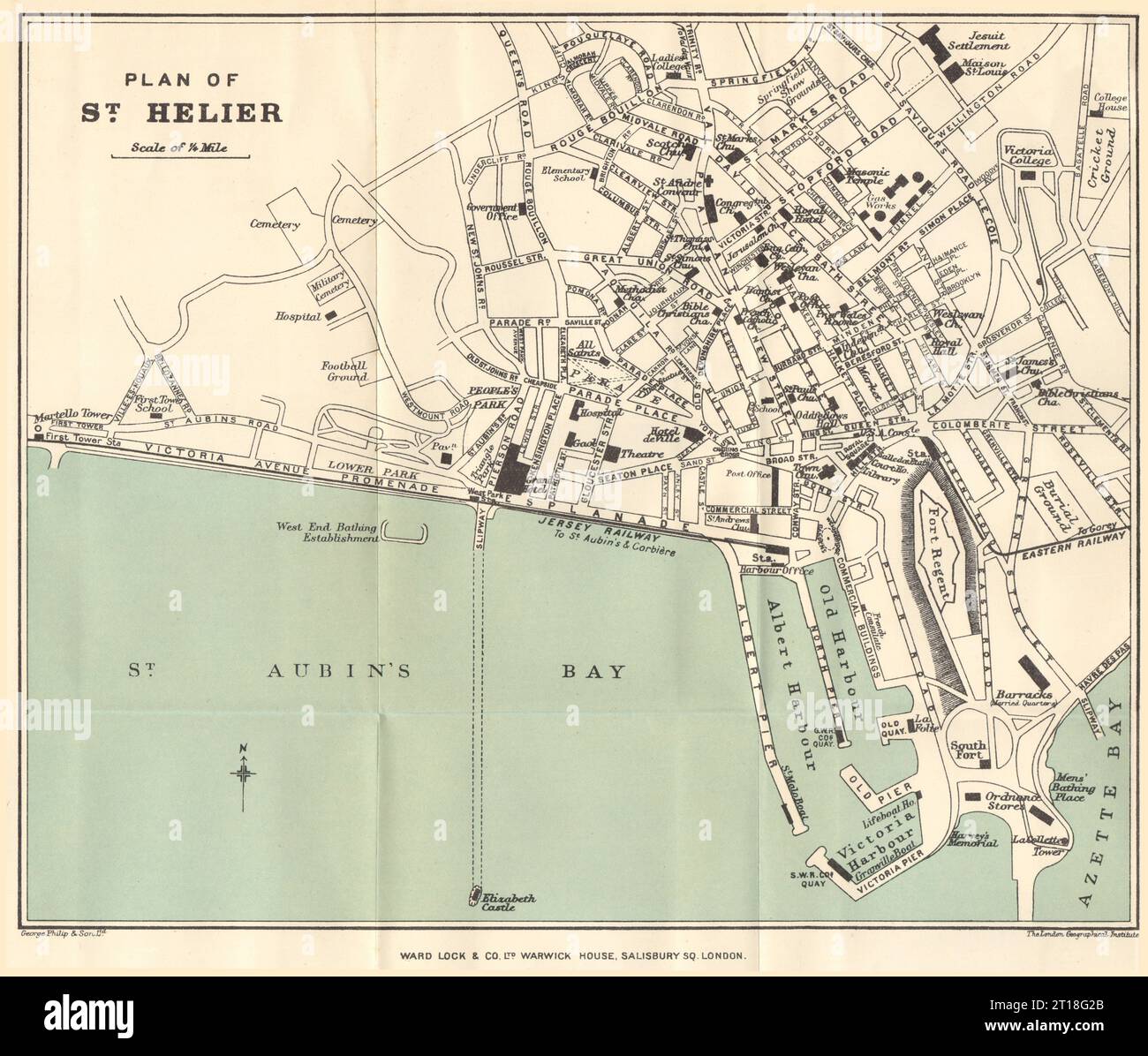 ST. HELIER vintage town/city plan. Jersey Channel Islands. WARD LOCK 1911 map Stock Photo