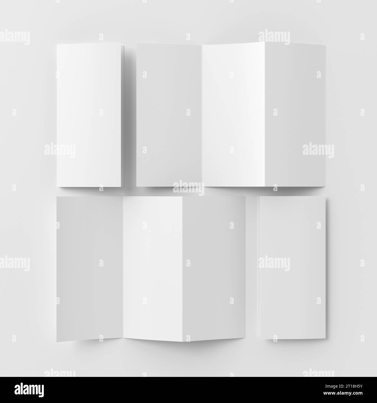Vertical pages accordion or zigzag trifold brochure mockup on white