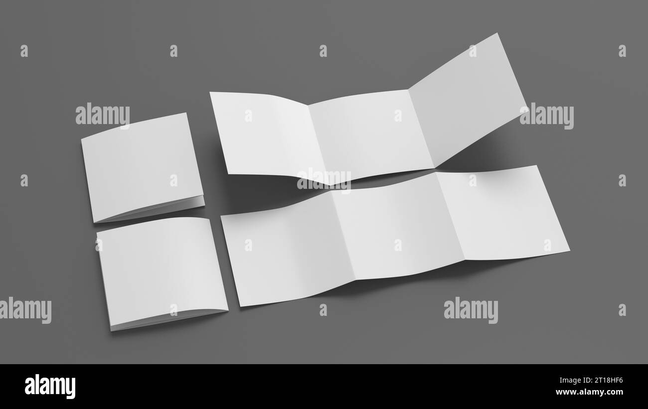 Book Rool Page Square trifold roll brochure booklet mockup on gray background Stock ...