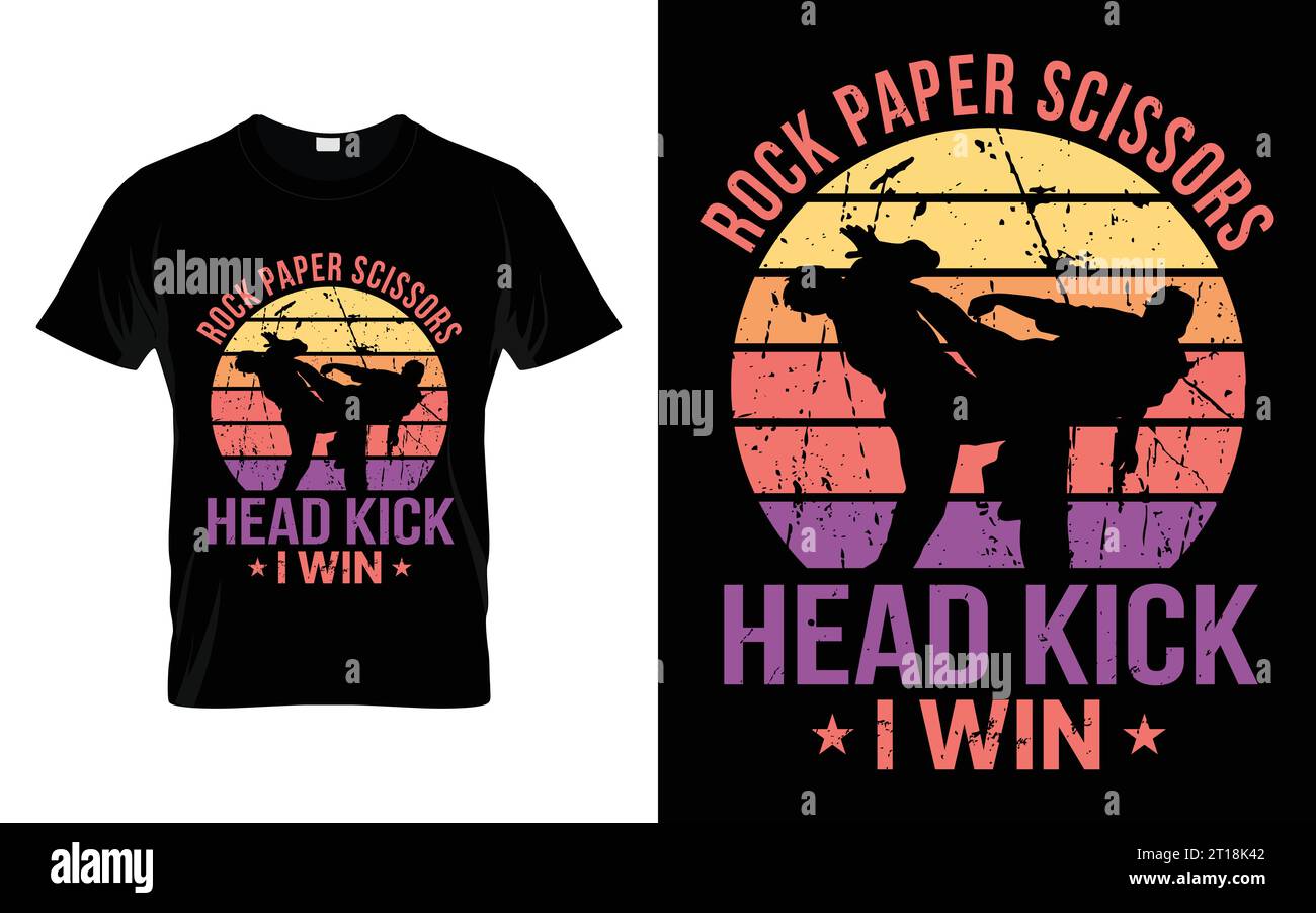 Rock Paper Scissors Head Kick I Win Karate Martial Arts T Shirt Stock Vector