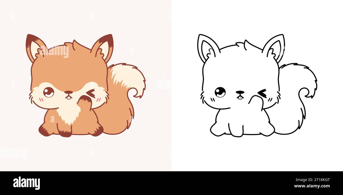 Clipart Squirrel Multicolored and Black and White. Cute Clip Art