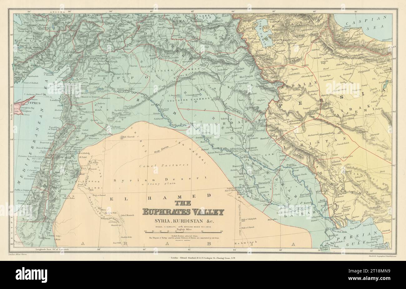 Euphrates Valley Syria Kurdistan Levant Iraq Persia Palestine. STANFORD 1894 map Stock Photo