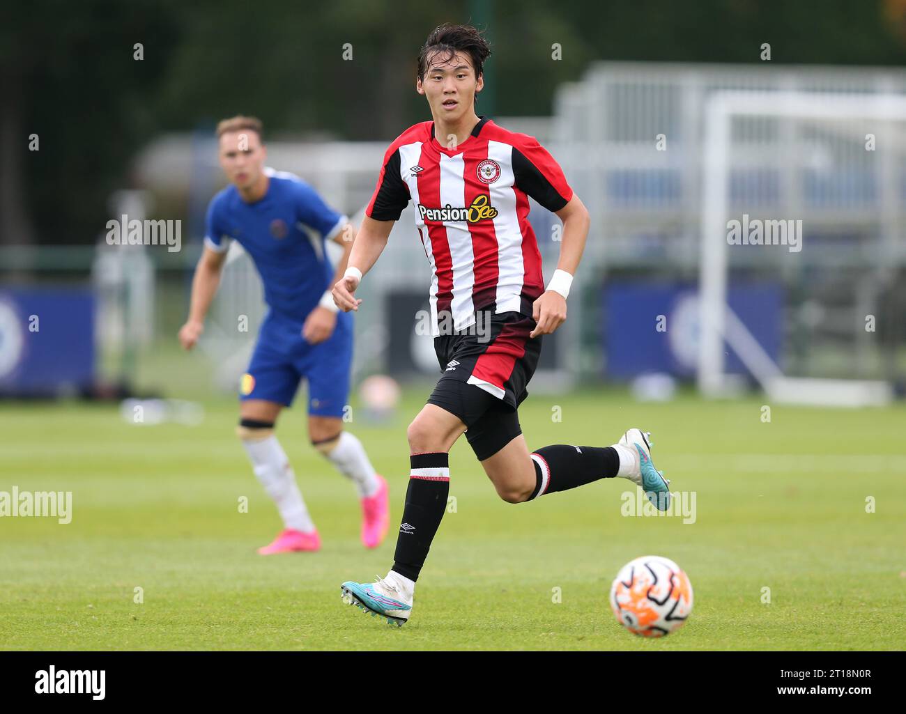 Ji soo Kim of Brentford B. - Chelsea U21 v Brentford B, Pre Season Friendly, Chelsea FC Cobham Training Ground, Surrey. - 1st August 2023. Editorial Use Only - DataCo Restrictions Apply. Stock Photo