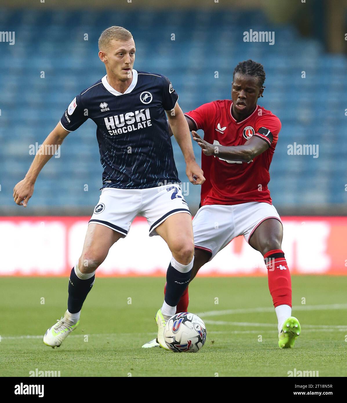 George Saville of Millwall battles Karoy Anderson of Charlton Athletic. - Millwall v Charlton Athletic, Pre Season Friendly, The New Den Stadium, London, UK - 25th July 2023. Editorial Use Only - DataCo restrictions apply Stock Photo