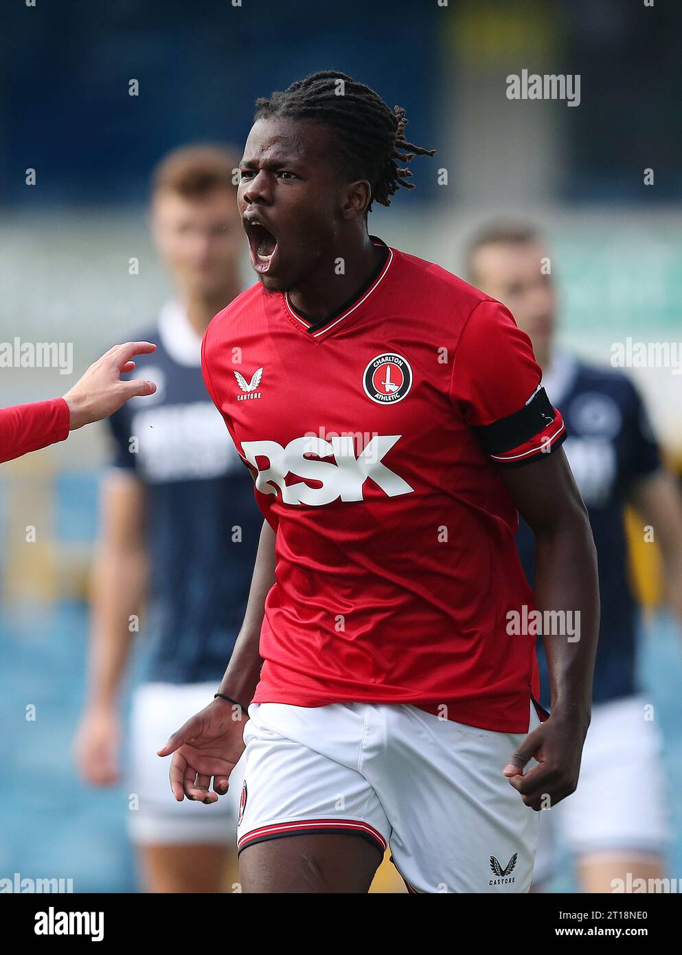 GOAL 1-0, Karoy Anderson of Charlton Athletic goal celebration. - Millwall v Charlton Athletic, Pre Season Friendly, The New Den Stadium, London, UK - 25th July 2023. Editorial Use Only - DataCo restrictions apply Stock Photo