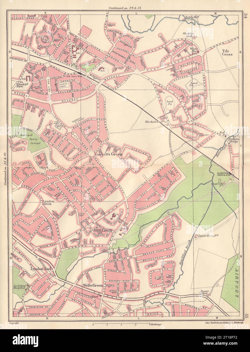 BIRMINGHAM EAST Lea Hall Sheldon Lyndon End Garrett's Green Stechford 1954 map Stock Photo