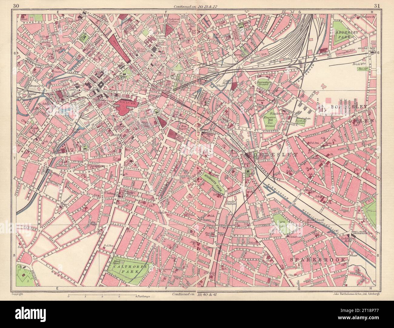 BIRMINGHAM CENTRAL New Street Bordesley Sparkbrook Duddeston Deritend 1954 map Stock Photo