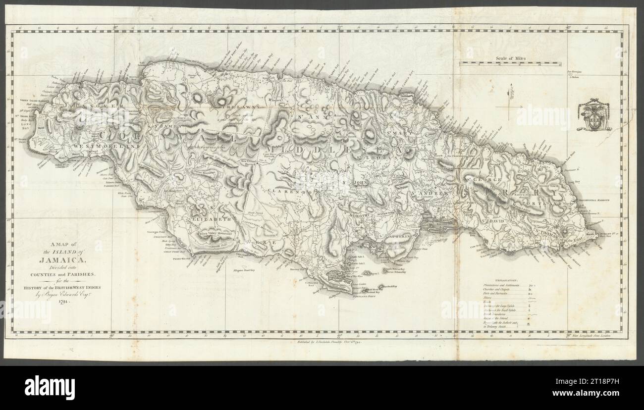 'A Map of the Island of JAMAICA', by Bryan EDWARDS. West Indies