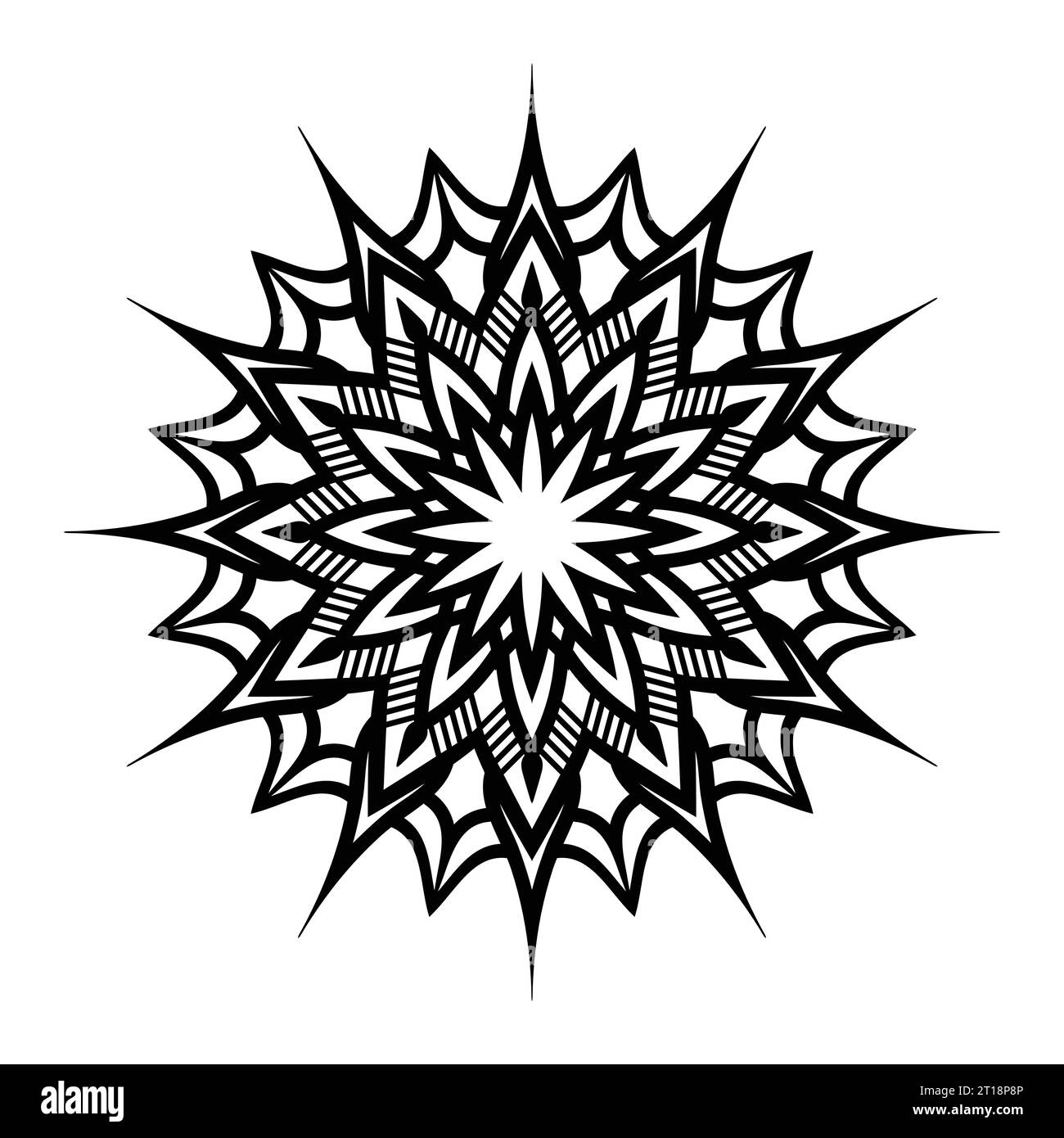 hand-drawn lotus mandala art style with black and white background ...