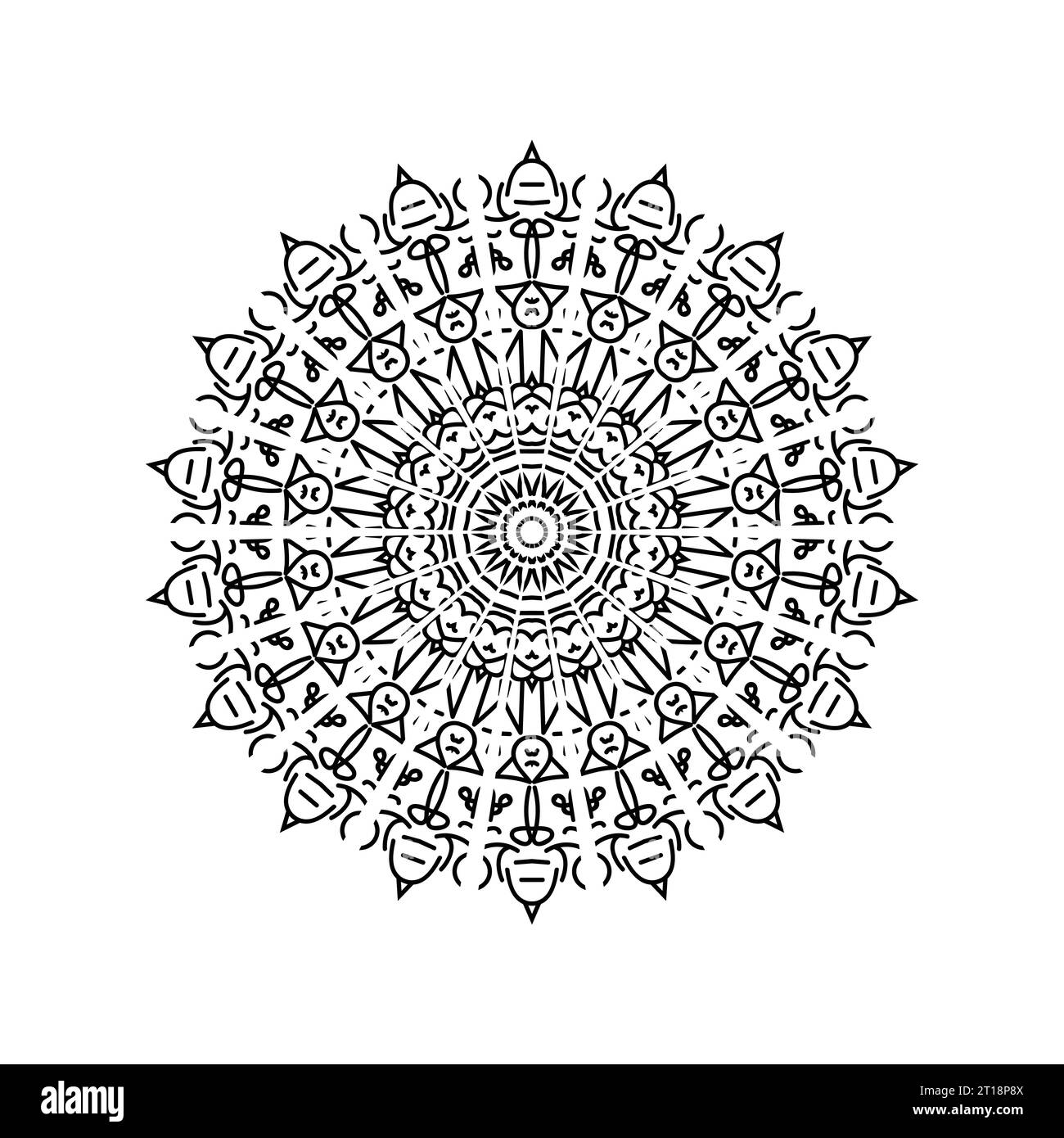 hand-drawn lotus mandala art style with black and white background ...
