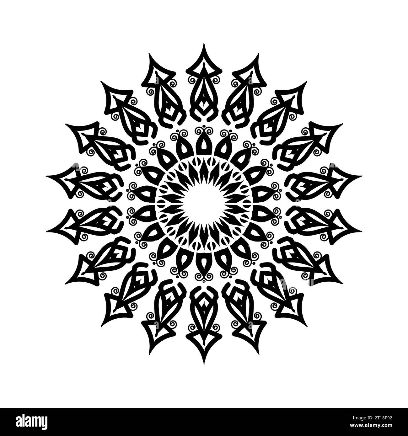 hand-drawn lotus flower mandala art style with creative black and white ...