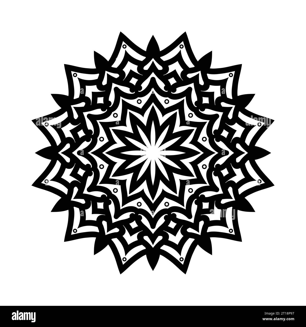 hand-drawn lotus flower mandala art style with black and white color ...
