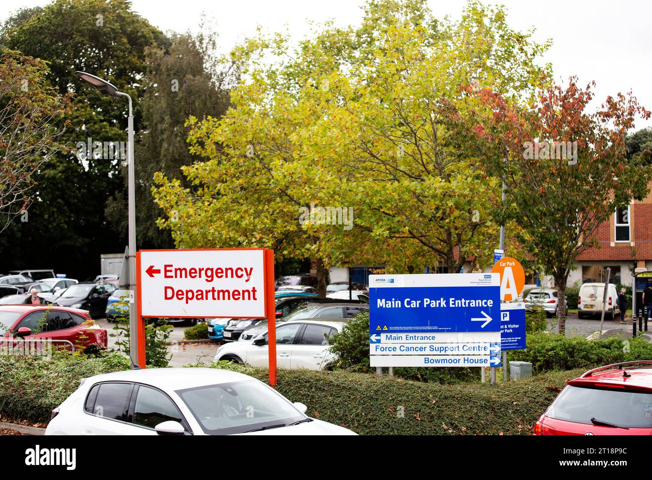 traffic queued going into car park at Royal Devon & Exeter hospital Exeter Stock Photo