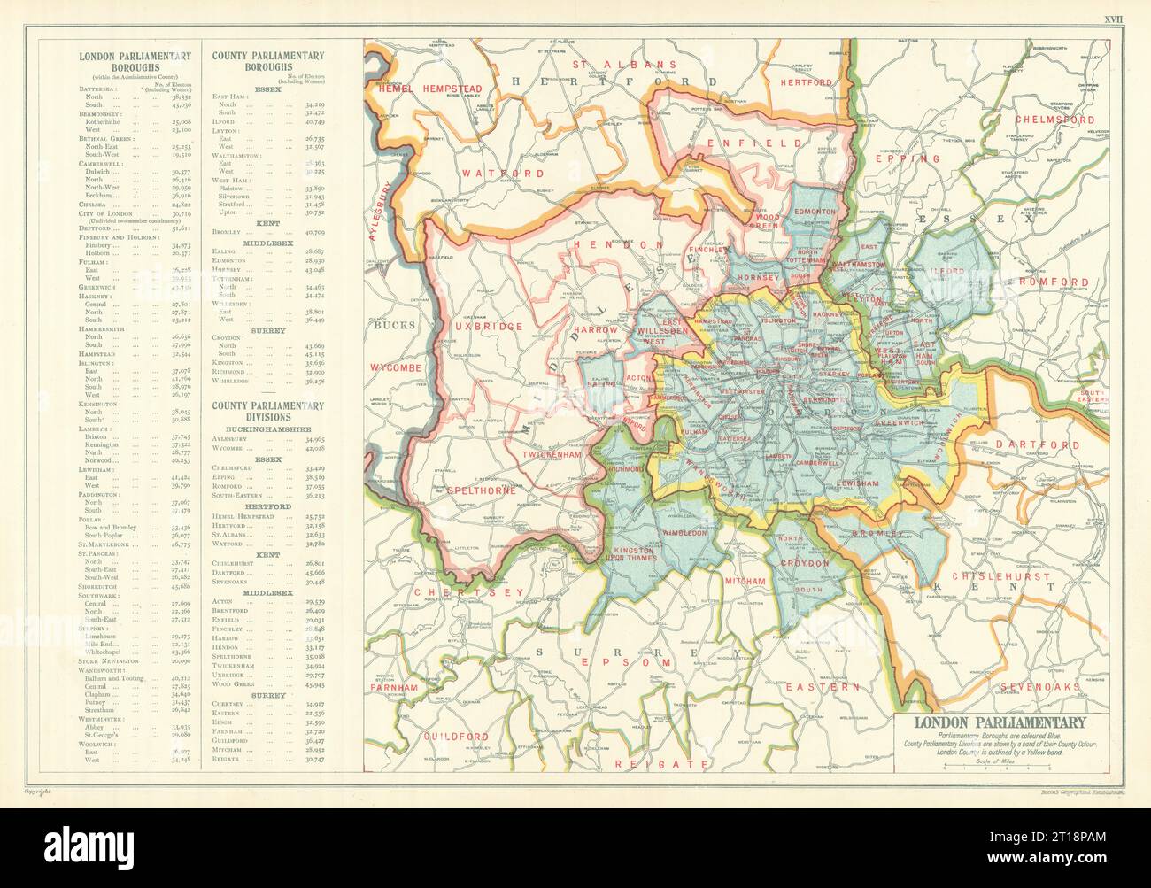 GREATER LONDON PARLIAMENTARY. Constituencies Boroughs # electors. BACON 1919 map Stock Photo