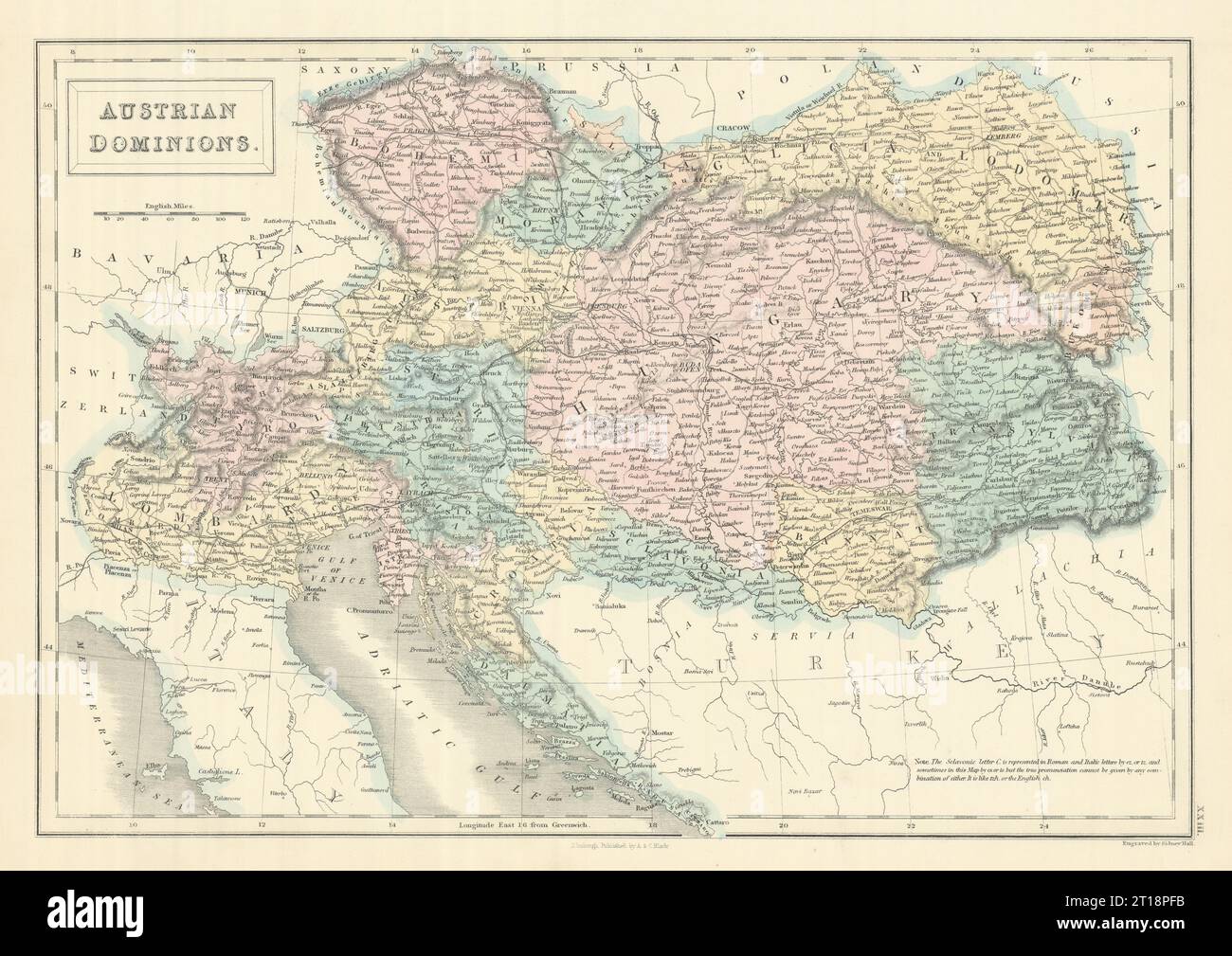 Austrian Dominions by SIDNEY HALL. Hungary Croatia Lombardy Czechia &c 1854 map Stock Photo