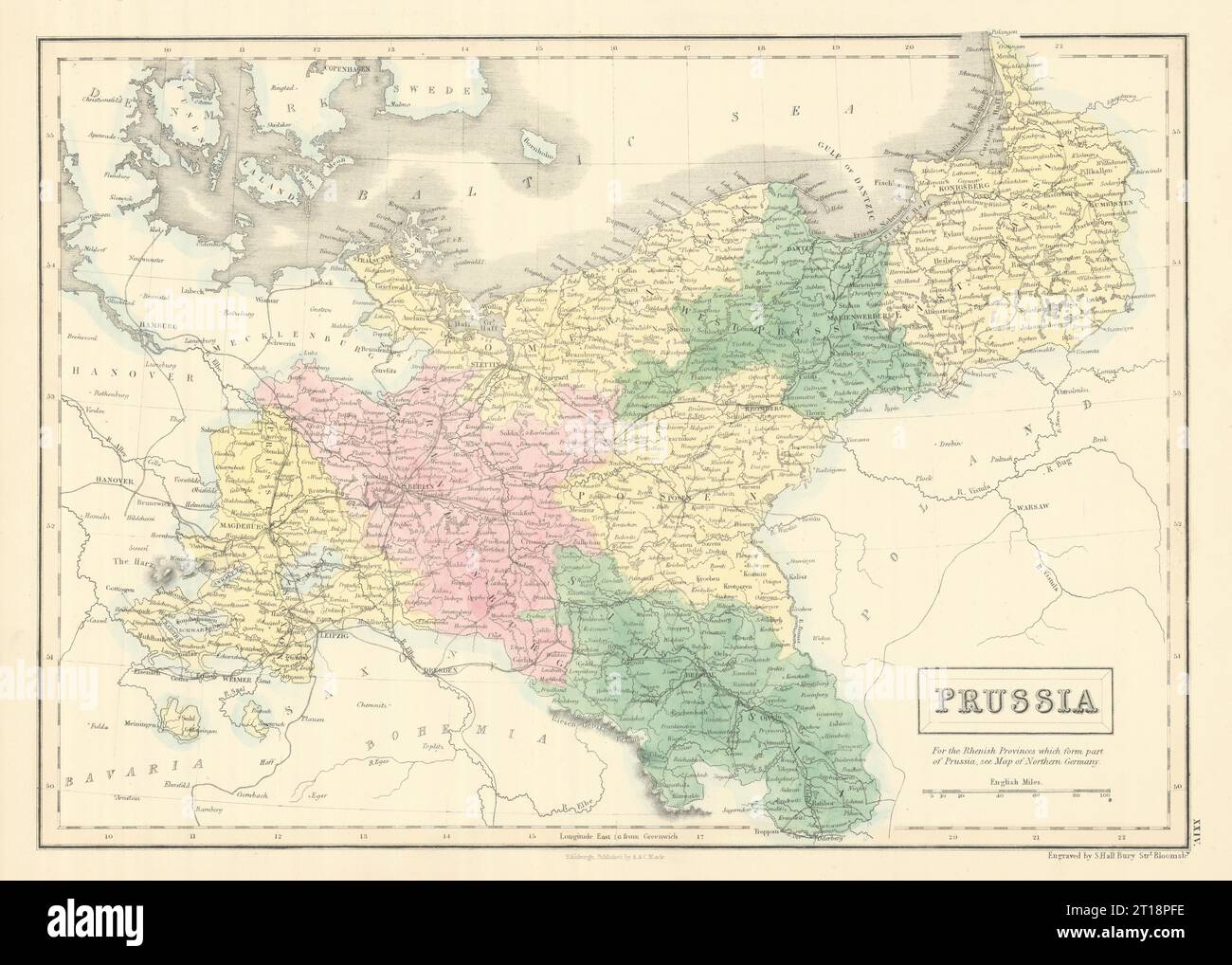 Prussia. Pomerania Poland Silesia Posen Brandenburg. SIDNEY HALL 1854 old map Stock Photo