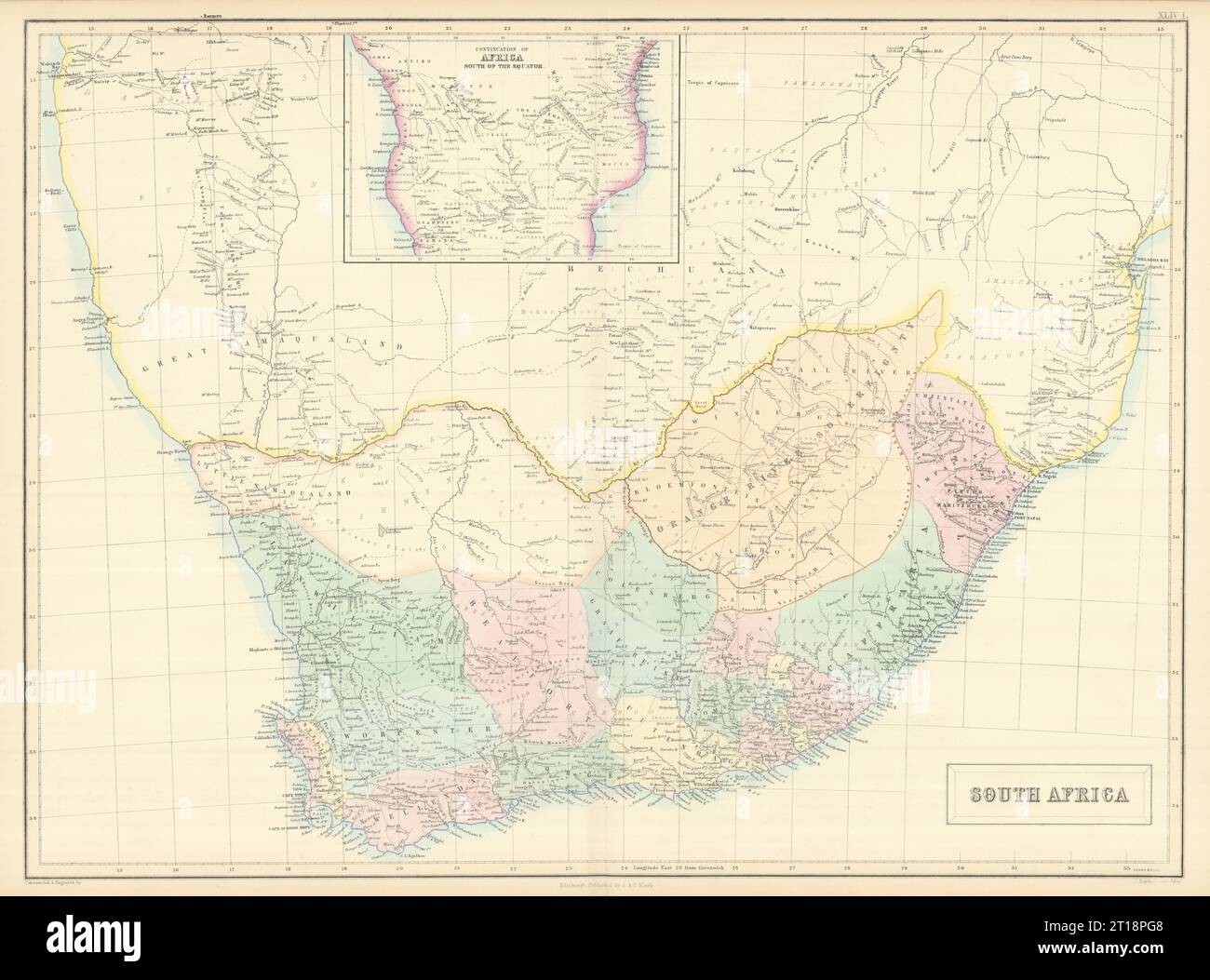 South Africa. Orange River Sovereignty Namaqualand Bechuana SIDNEY HALL 1854 map Stock Photo