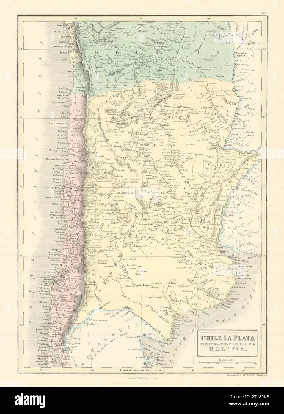 Chili La Plata Argentine Rep. Argentina Bolivia w/Litoral. SIDNEY HALL 1854 map Stock Photo