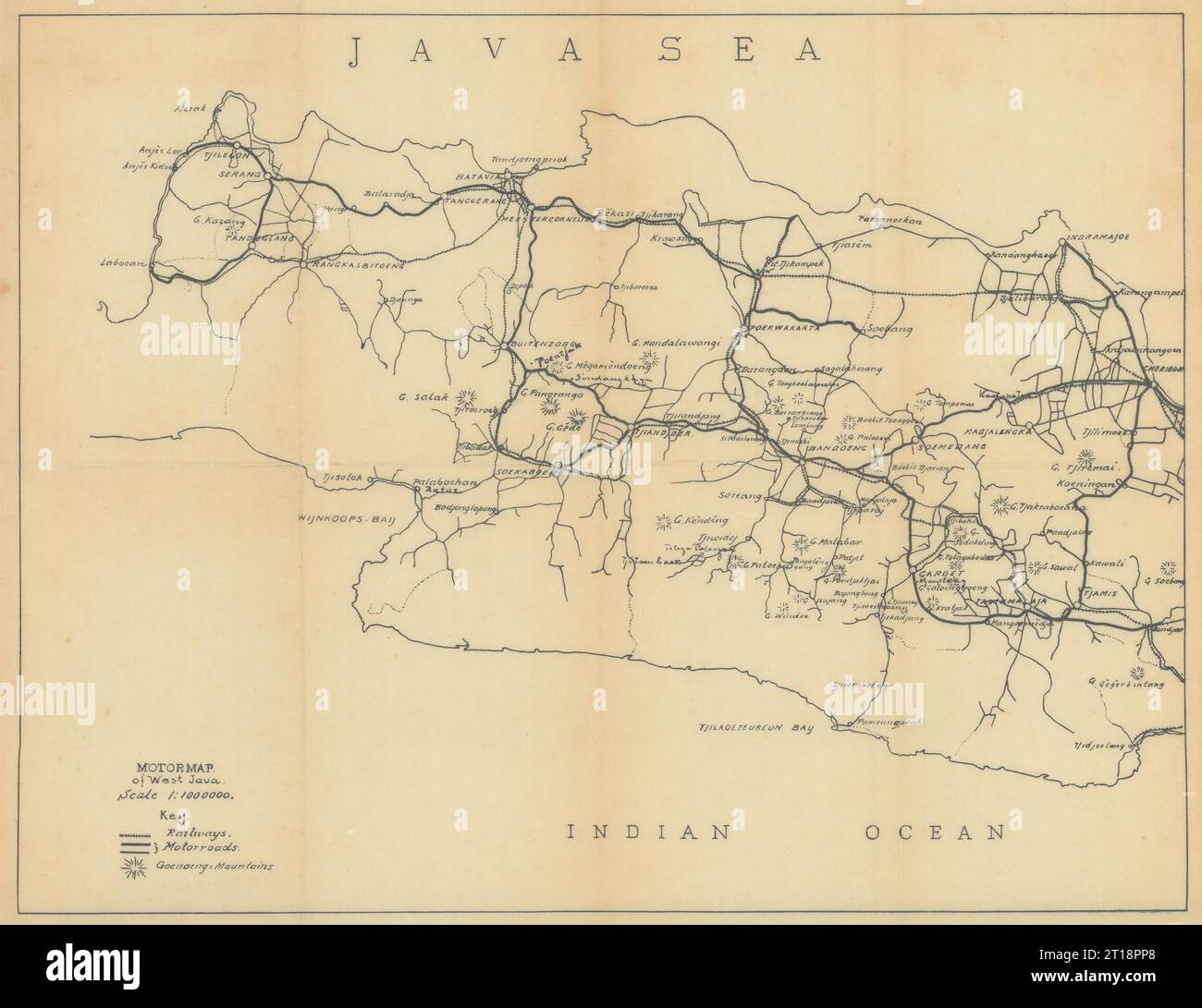 Motoring map of West Java, Indonesia. VAN STOCKUM 1930 old vintage chart Stock Photo