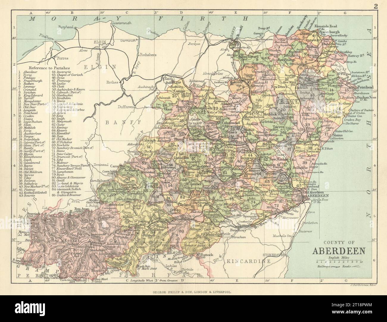 'County of Aberdeen'. Aberdeenshire. Parishes. BARTHOLOMEW 1886 old map Stock Photo