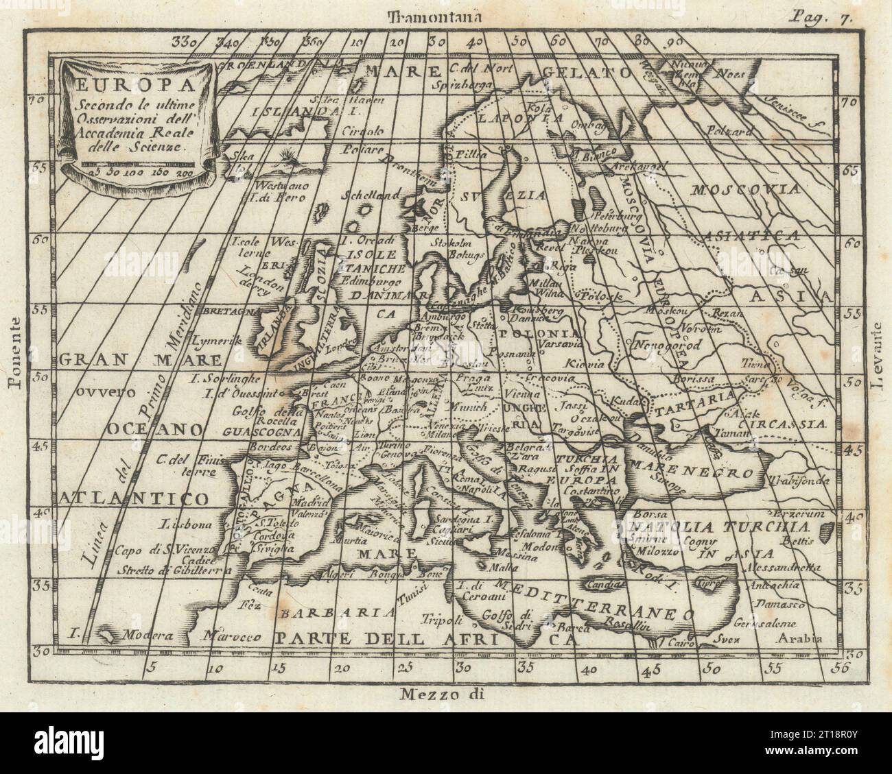 'Europa'. Europe antique map by Claudio Buffier 1788 old chart Stock Photo