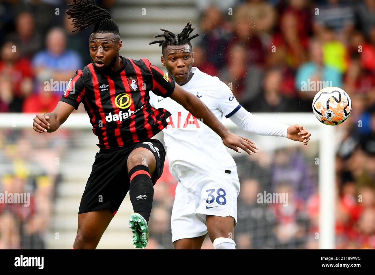 Antoine Semenyo of AFC Bournemouth and Destiny Udogie of Tottenham ...