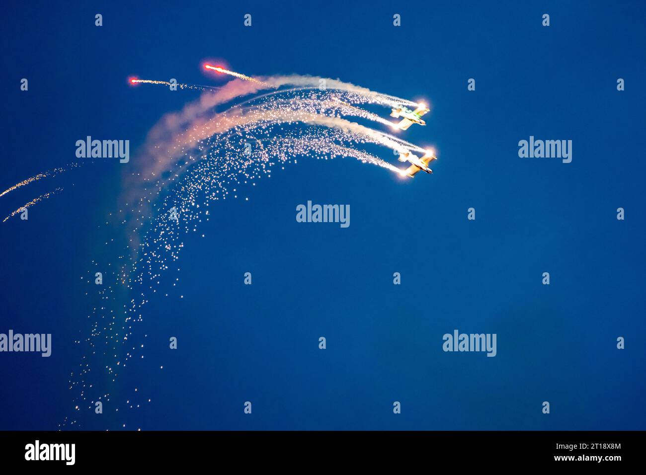 The Firebirds night display using fireworks and LED lights at the 2023 Bournemouth Air Festival. Stock Photo