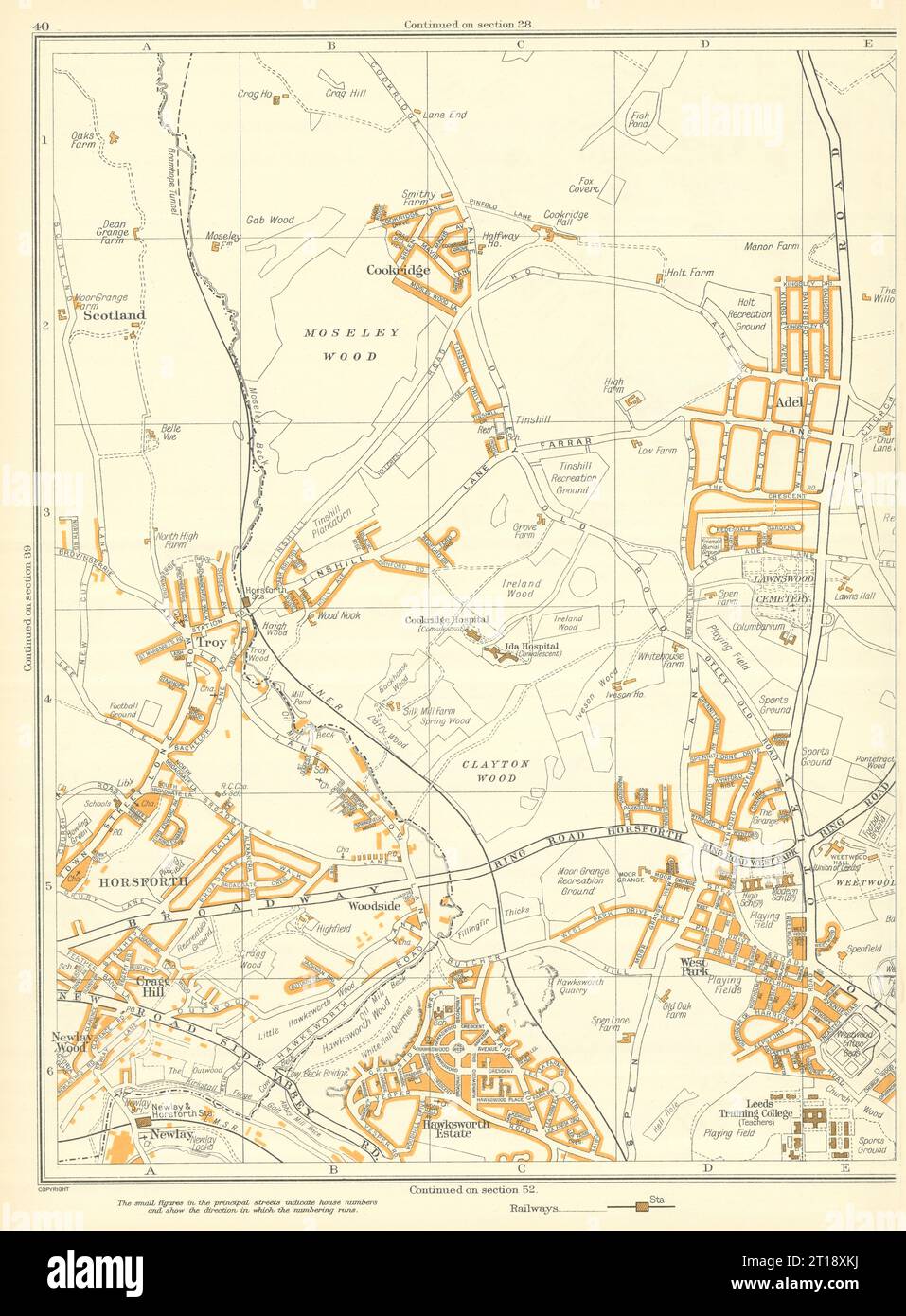 LEEDS Cookridge Newlay Cragg Hill Adel Horsforth Troy Hawksworth 1935 old map Stock Photo