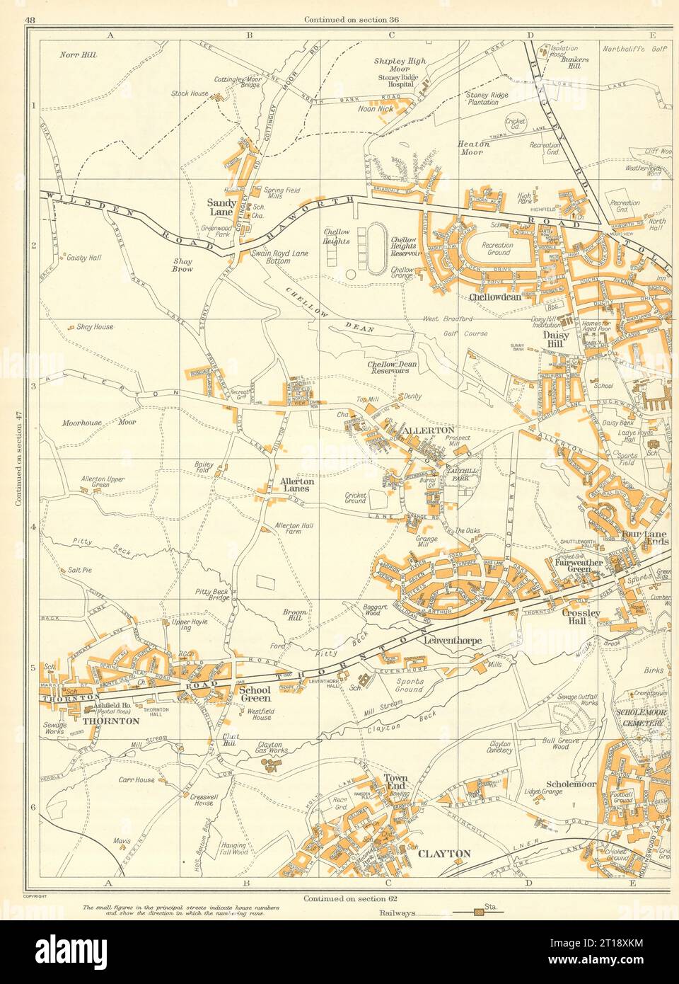 BRADFORD Clayton Scholemoor Thornton Chellowdean Leaventhorpe Allerton 1935 map Stock Photo