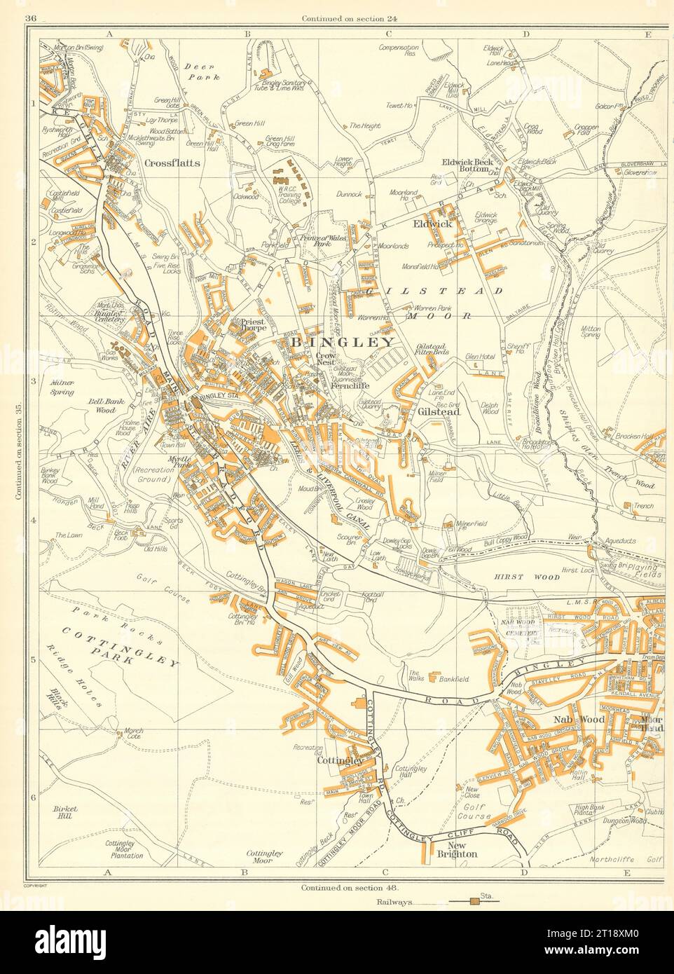 BINGLEY New Brighton Cottingley Glistead Crossflatts Eldwick 1935 old map Stock Photo Alamy