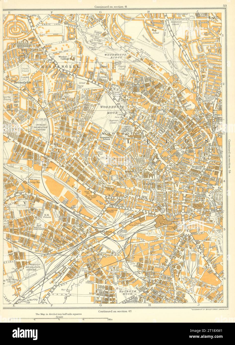 LEEDS Woodhouse Moor Woodhouse Broomfields Headingley Armley 1935 old map Stock Photo