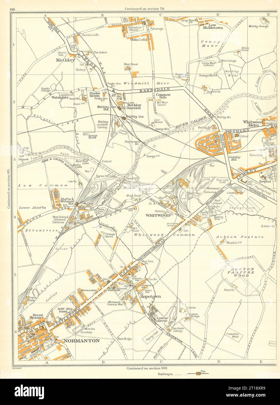 CASTLEFORD Normanton Whitwood Hopetown Coney Moor Mere Methley 1935 old map Stock Photo