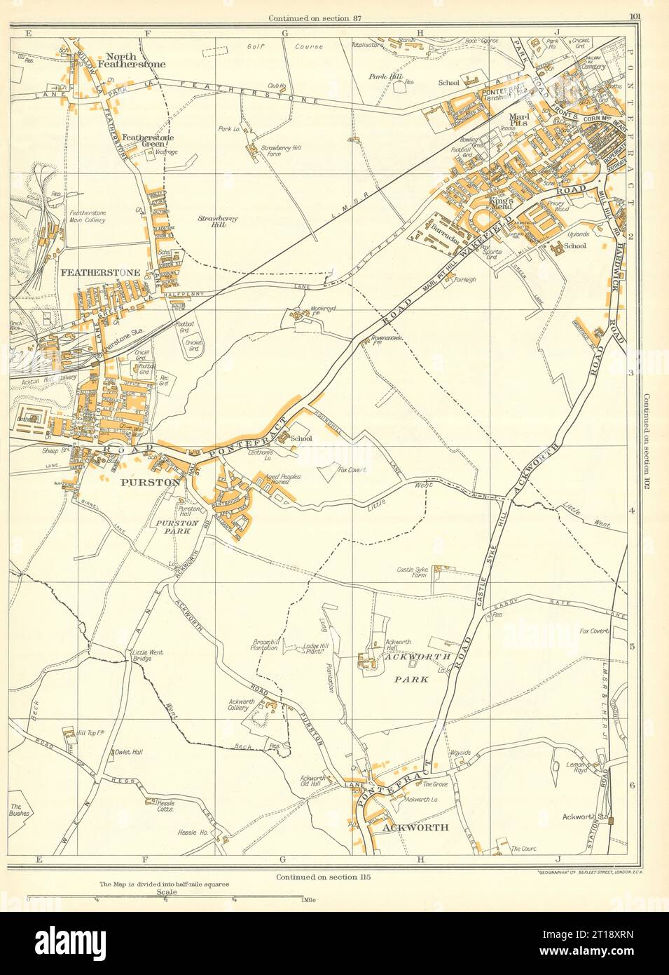 PONTEFRACT Purston Ackworth Featherstone Fox Covert King's Mead 1935 old map Stock Photo Alamy