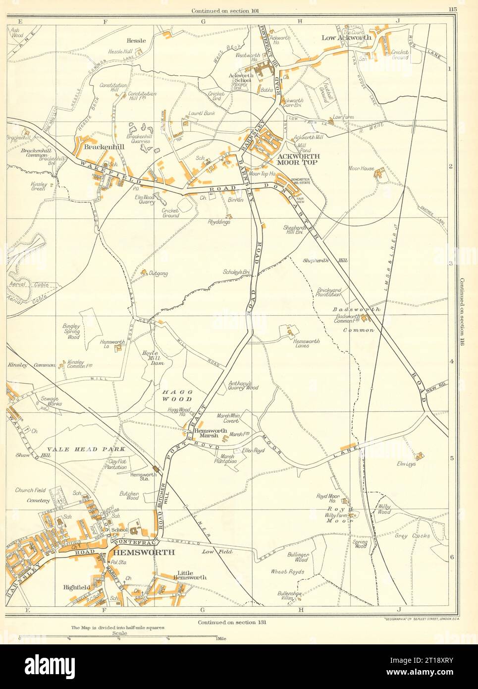 YORKS Hemsworth Vale Head Park Ackworth Moor Top Brackenhill Kinsley 1935 map Stock Photo