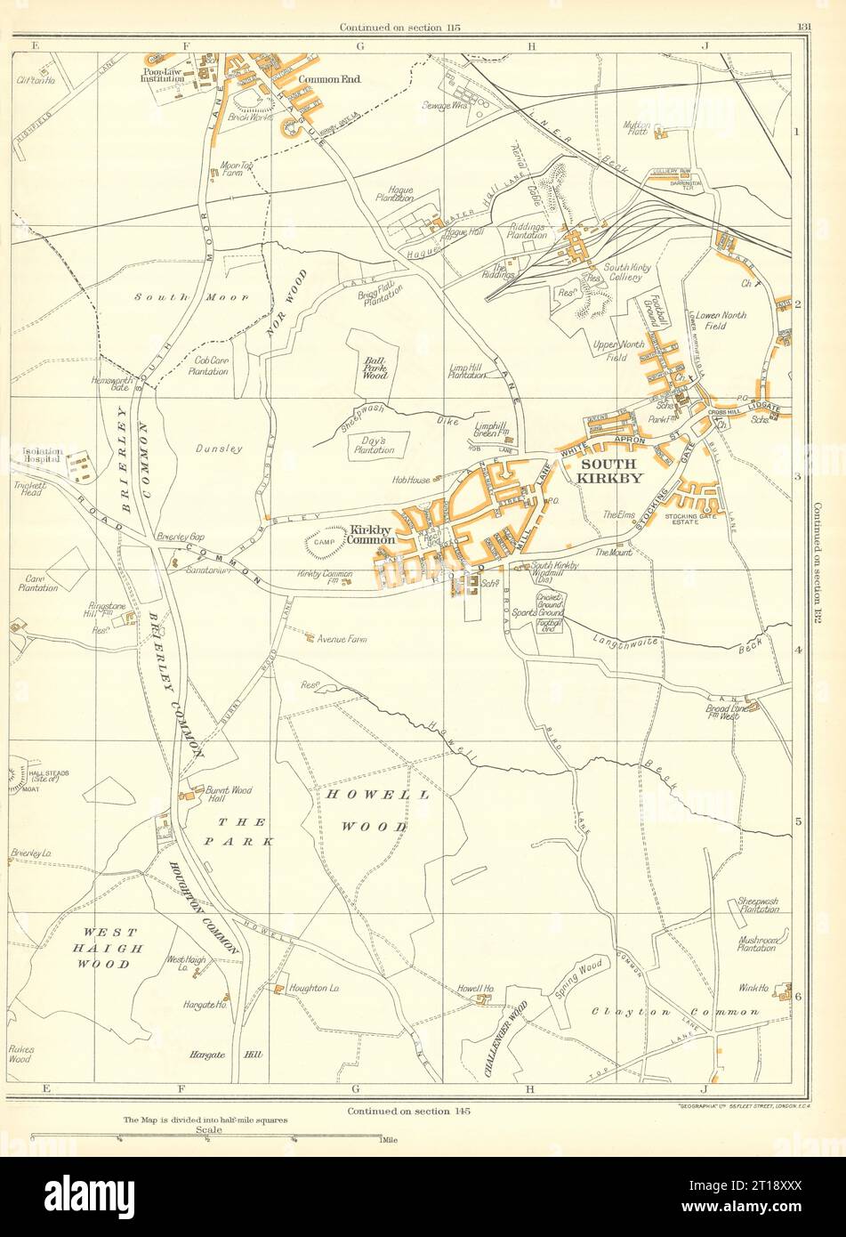 SOUTH KIRKBY Grimethorpe Hemsworth Moorthorpe Howell Wood Kirkby Cmn 1935 map Stock Photo