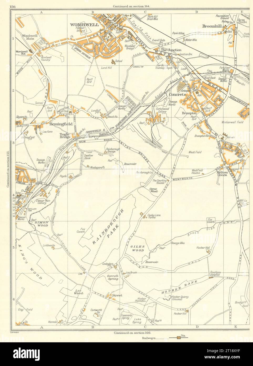 YORKSHIRE Broomhill Wombwell Brampton Hoyland Hemingfield Elsecar 1935 old map Stock Photo