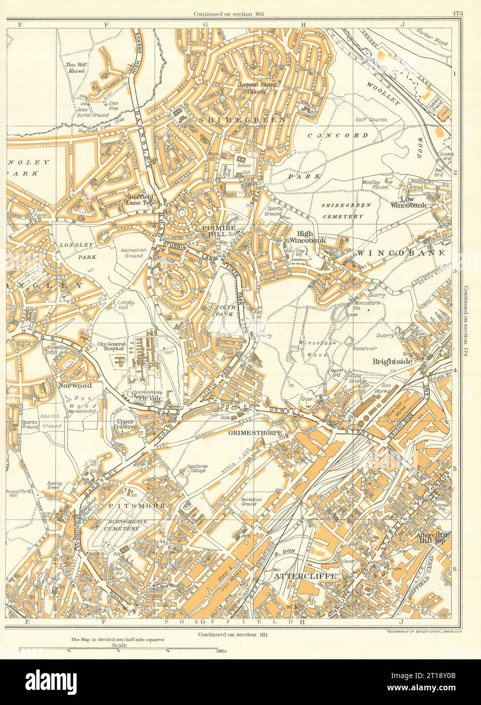 SHEFFIELD Wincobank Grimesthorpe Attercliffe Shiregreen Longley 1935 old map Stock Photo